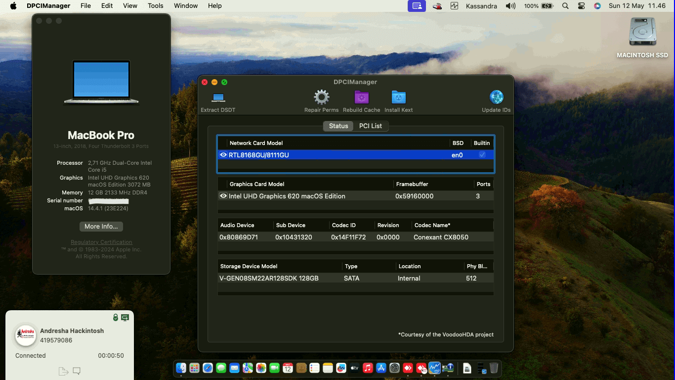 Success Hackintosh macOS Sonoma 14.4.1 Build 23E224 in Asus A456UR-GA091D